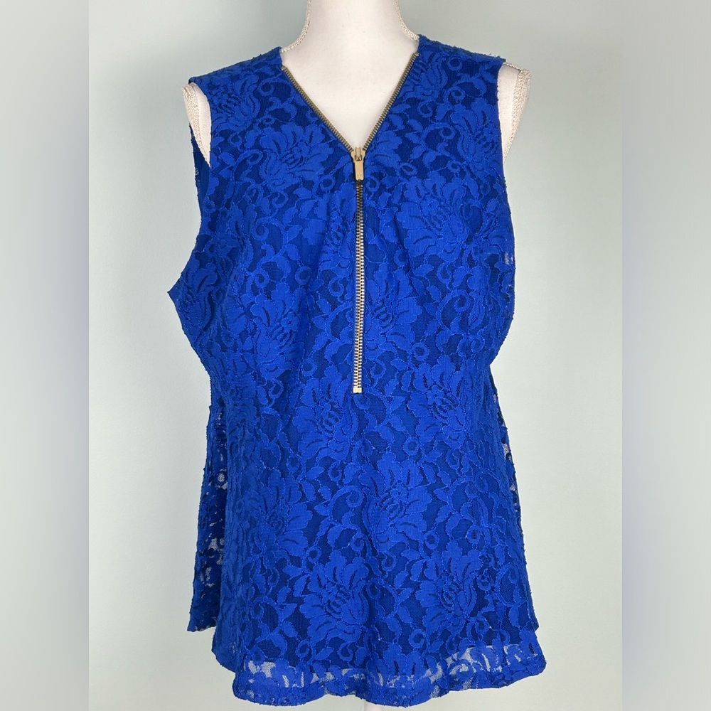 Thalia Sodi Lace Zipper-Front Sleeveless Blouse